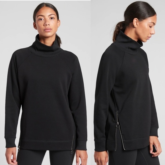 Athleta Cozy Karma Side Zip Funnel Neck Black Sweatshirt Small - Picture 1 of 8